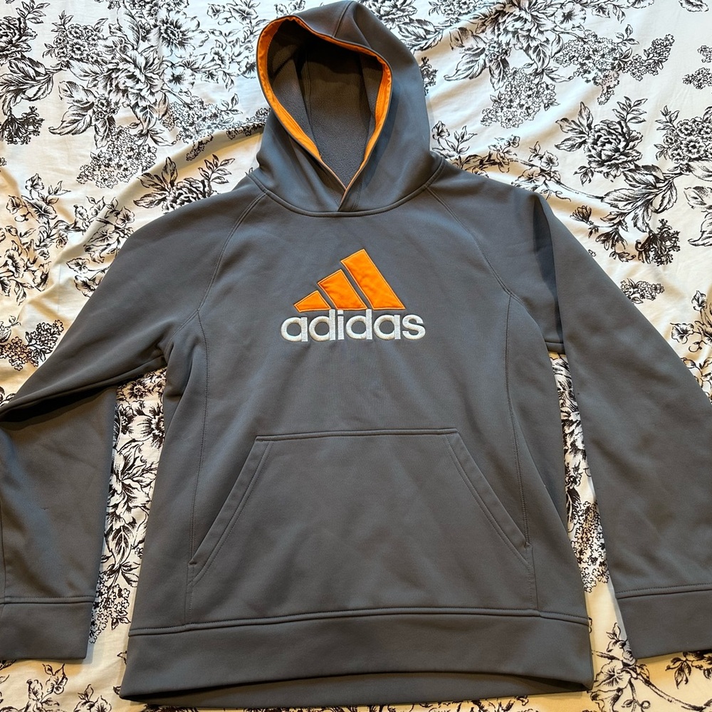 Adidas Gray & Orange Logo Hoodie.